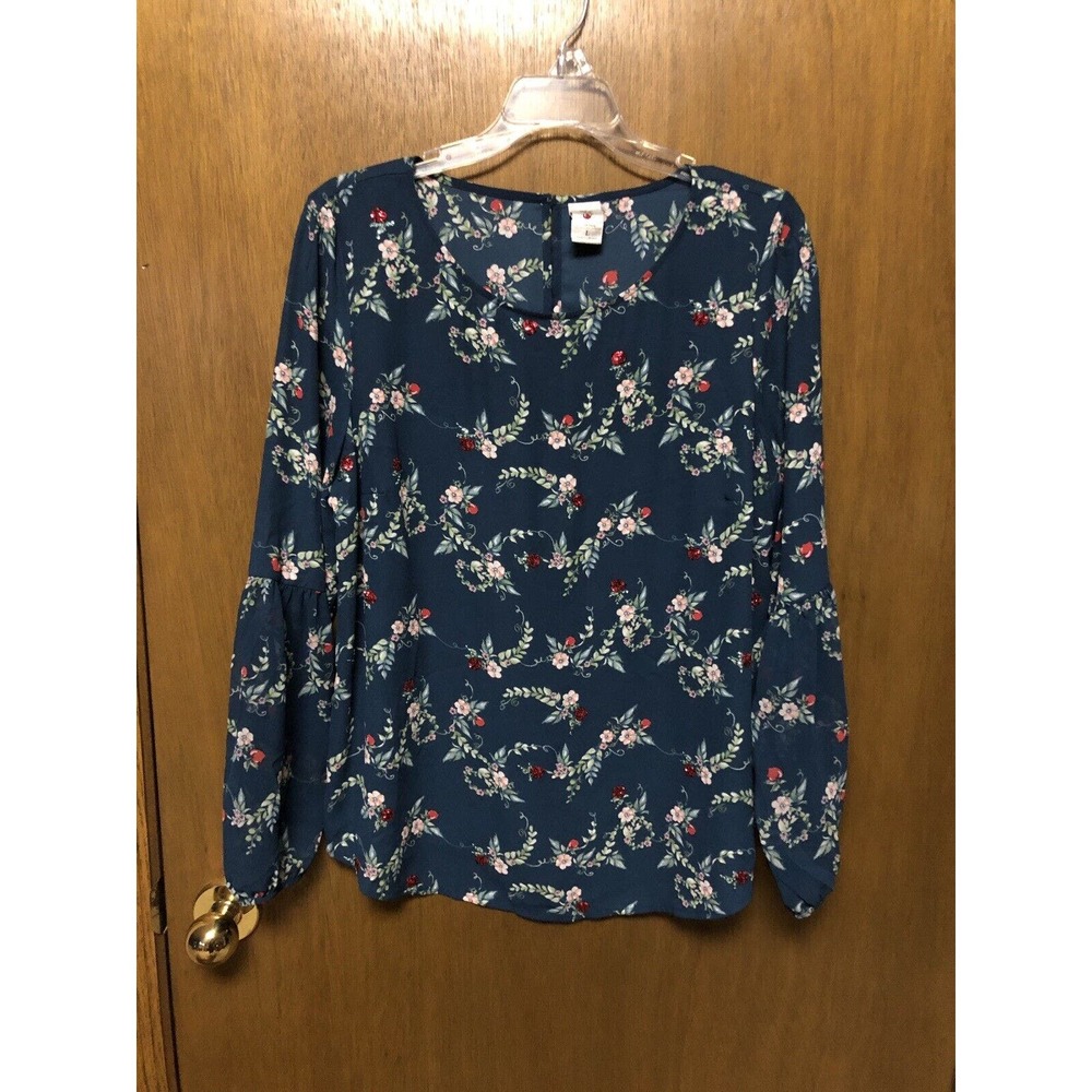 ❤️ DISNEY'S Snow White LC LAUREN CONRAD sz L GREEN Floral Peasant Blouse Top Z22